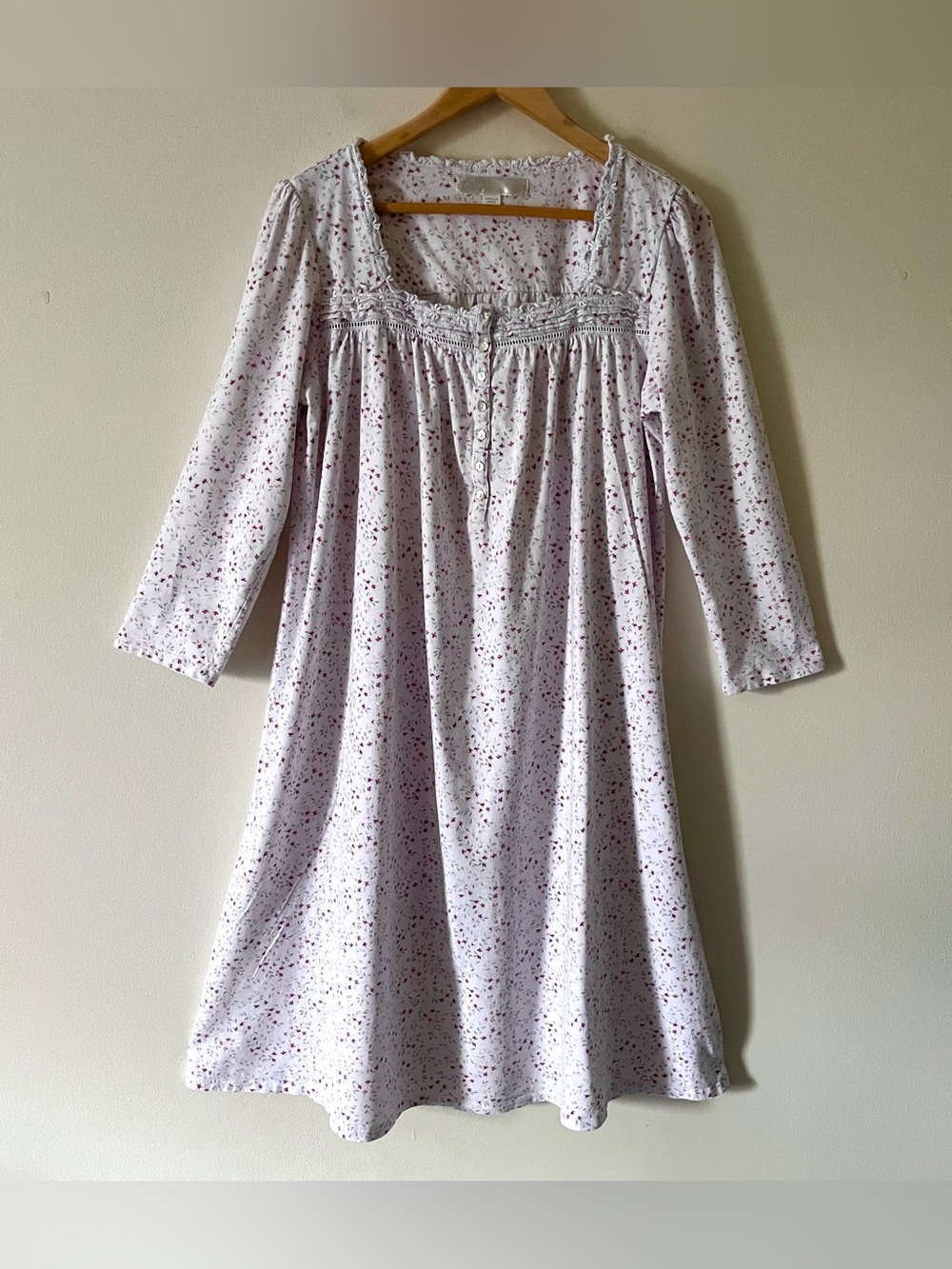 Eileen West White With Pink Floral Brushed Cotton Long Nightgown Medium